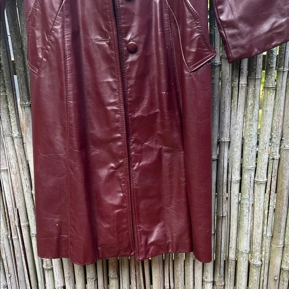 Vintage 1970s leather Maroon Belted Trench Coat - Picture 5 of 9